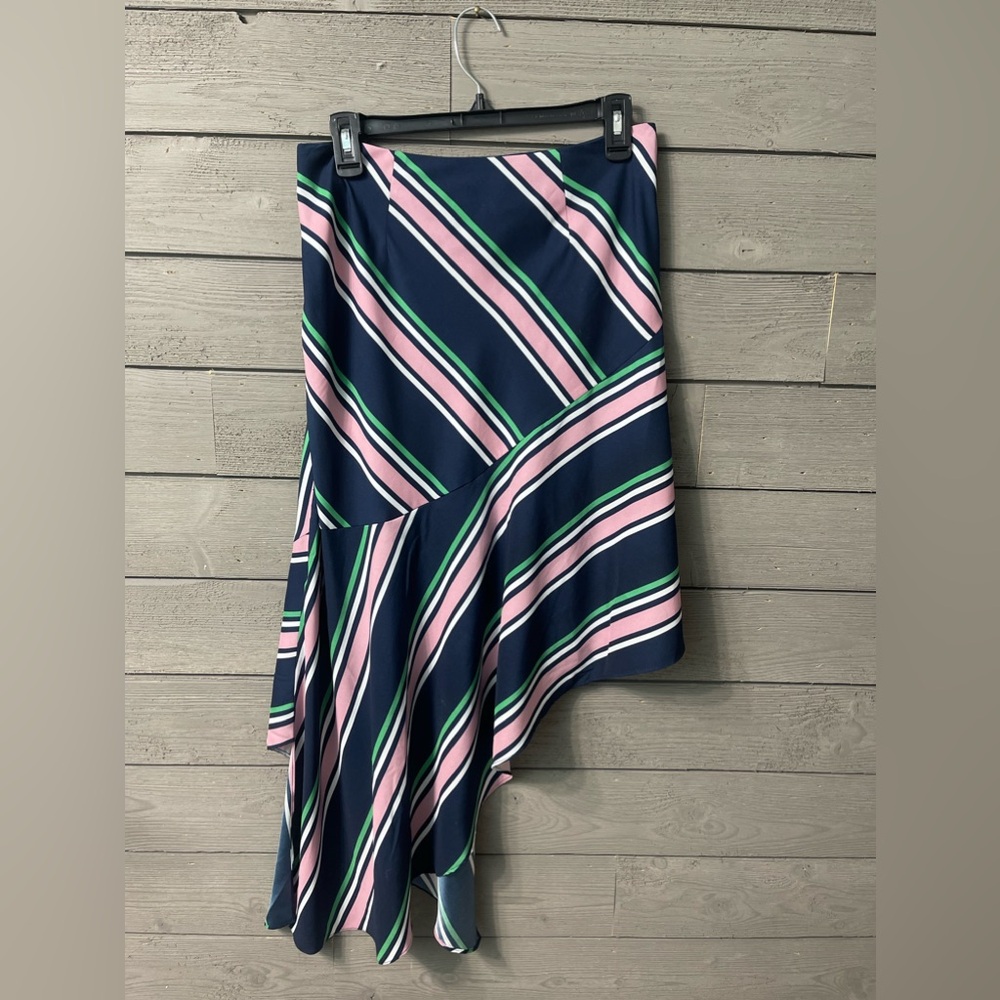Bar lll Satin Striped Asymetrical Coastal Grandma Career Chic Skirt Sz 4 Fall - Picture 7 of 13